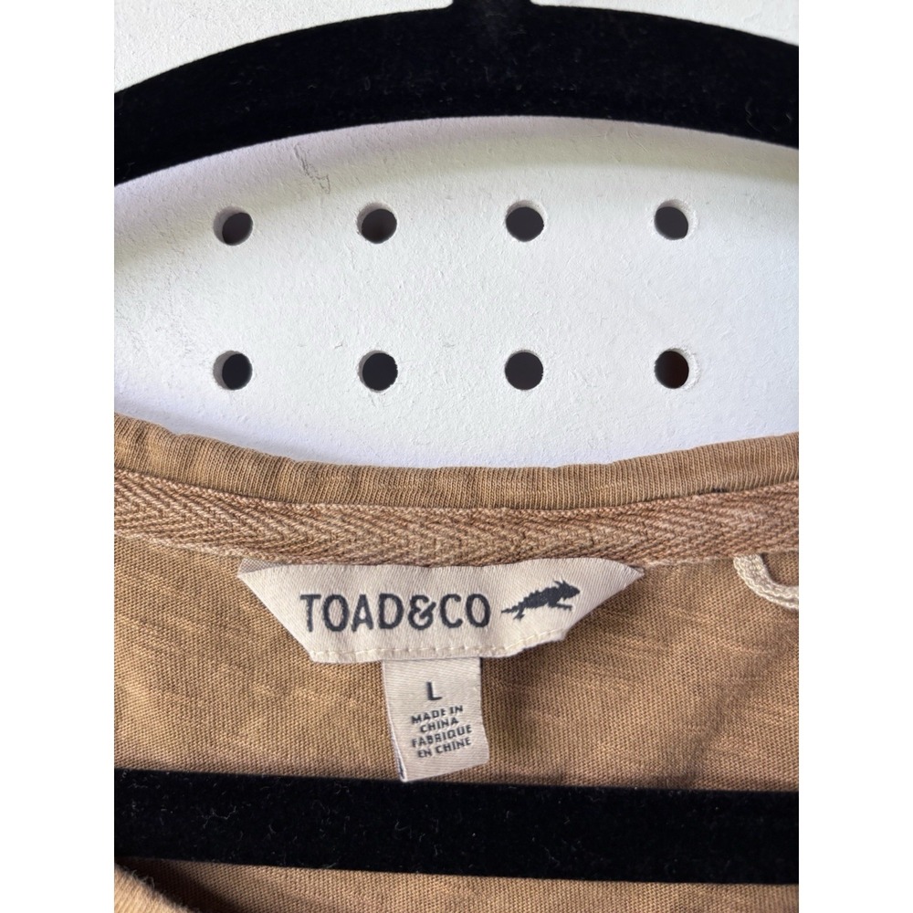 Toad&Co Women's LG Mustard Oversized Button Henley 3/4 Sleeve Tee T-Shirt - Picture 2 of 6